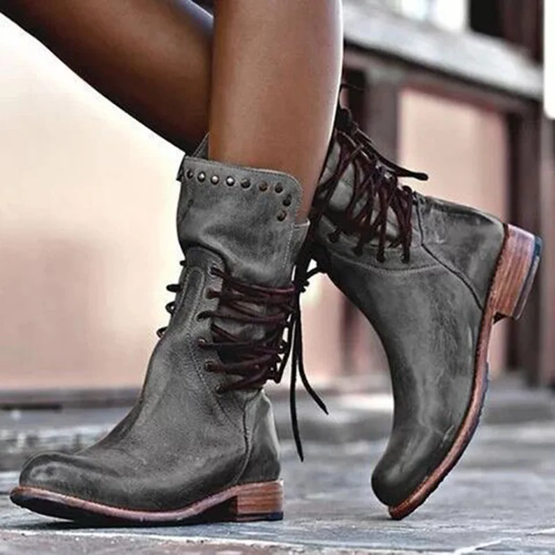 Women Leather Mid Calf Boots Retro Punk Lace-Up Low Heels Autumn Winter Motorcycle Boots Vintage Round Toe Cowboy Western Boots
Women Leather Mid Calf Boots Retro Punk Lace-Up Low Heels Autumn Winter Motorcycle Boots Vintage Round Toe Cowboy Western Boots
