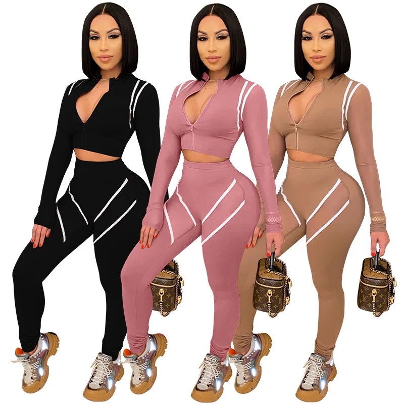 

Women Tracksuits Long Sleeve Casual Two Pieces Jogger Set Ladies Fall Splicing Tracksuit Sweat Suits Black Camel Pink Plus Size