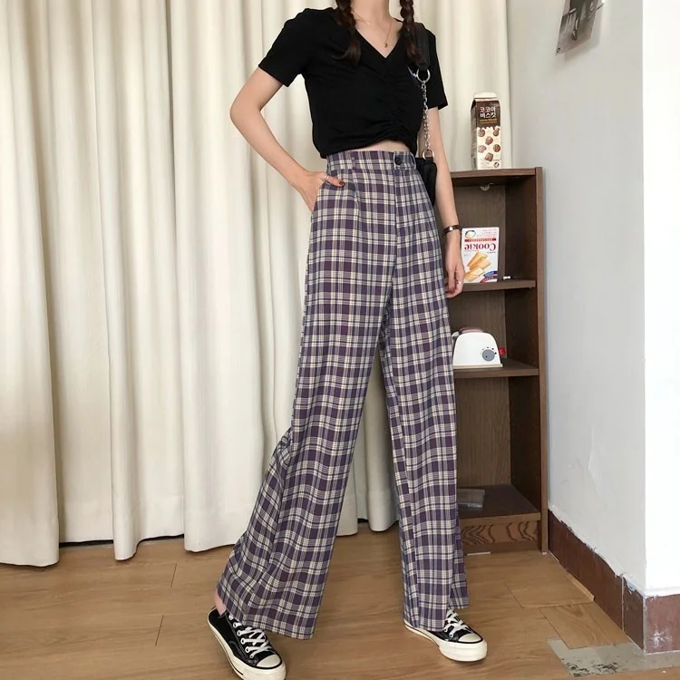 Simple Vintage Plaid Causal Long Women Pants Street Fashion Straight Wide Leg Pant
Simple Vintage Plaid Causal Long Women Pants Street Fashion Straight Wide Leg Pant