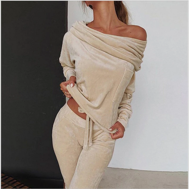 Ladies sweatshirt pants 2-piece set asymmetrical strapless velvet sportswear casual wear autumn and winter S-5XL
Ladies sweatshirt pants 2-piece set asymmetrical strapless velvet sportswear casual wear autumn and winter S-5XL