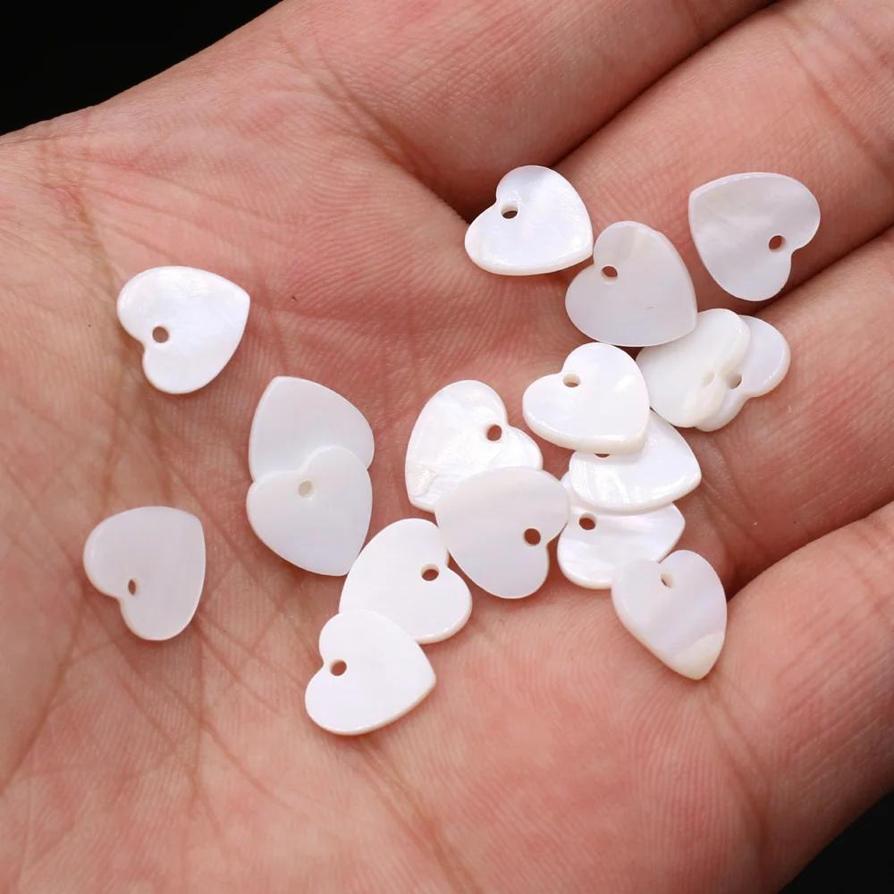 

10pcs Natural Freshwater Heart Shape White Mother of Pearl Shell Bead for Necklace Jewelry Making Women Gift 10x10mm 12x12mm