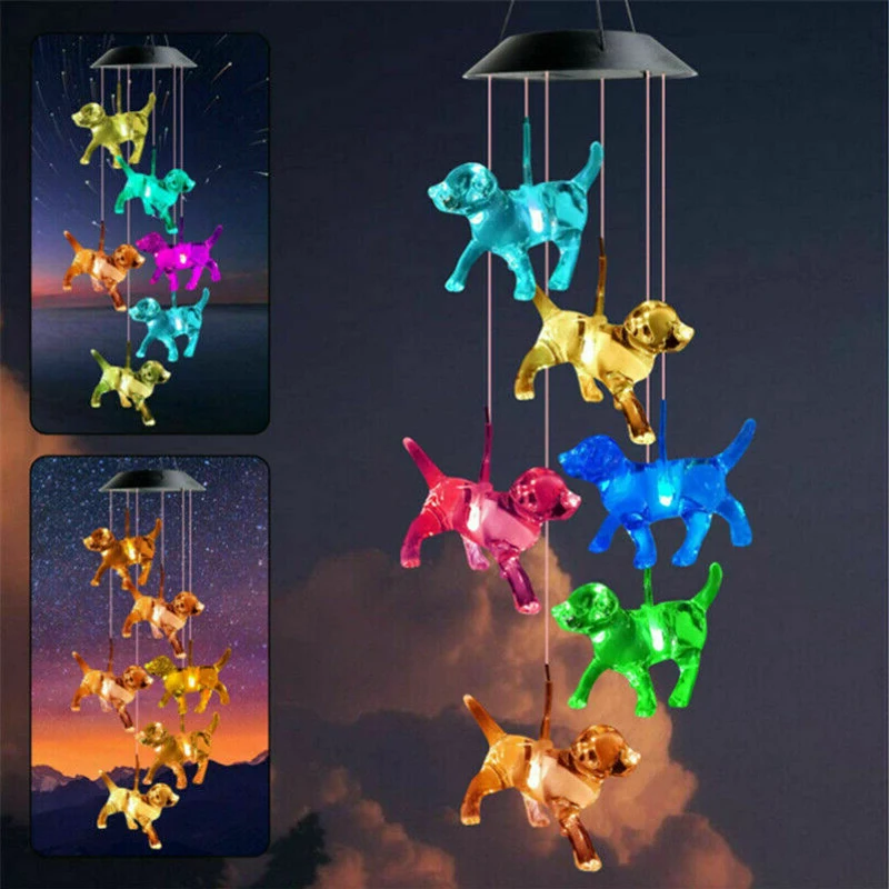 

Solar Powered Dog Wind Chime Light For Home Garden Courtyard Color Changing Home Garden Decor Lamp Hanging Decoration