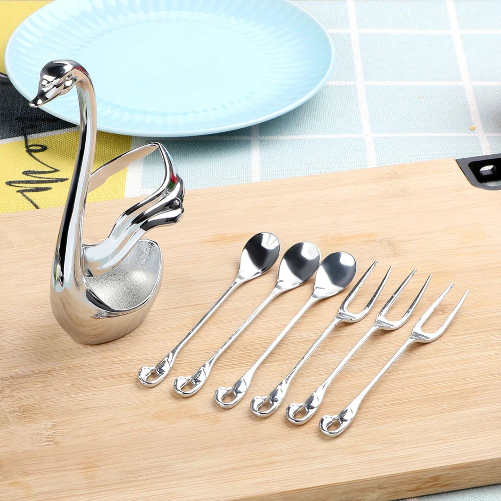 HILIFE Tableware Salad Dessert Forks Spoon Coffee Cake Tools Zinc Alloy Fruit Forks Set Swan Base Holder with 3 Forks & 3 ladles
HILIFE Tableware Salad Dessert Forks Spoon Coffee Cake Tools Zinc Alloy Fruit Forks Set Swan Base Holder with 3 Forks & 3 ladles