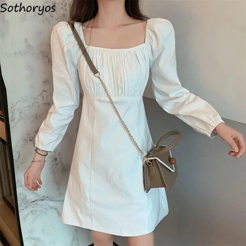 Women Long Puff Sleeve Dresses Black White Square Collar Pleated A-line High Waist Mini Spring Elegant Girls Sweet Dress Korean
Women Long Puff Sleeve Dresses Black White Square Collar Pleated A-line High Waist Mini Spring Elegant Girls Sweet Dress Korean