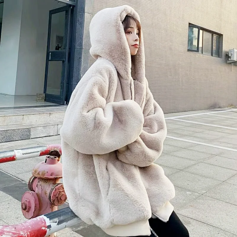 Новинка корейский Толстый пальто средней длины из искусственного кроличьего