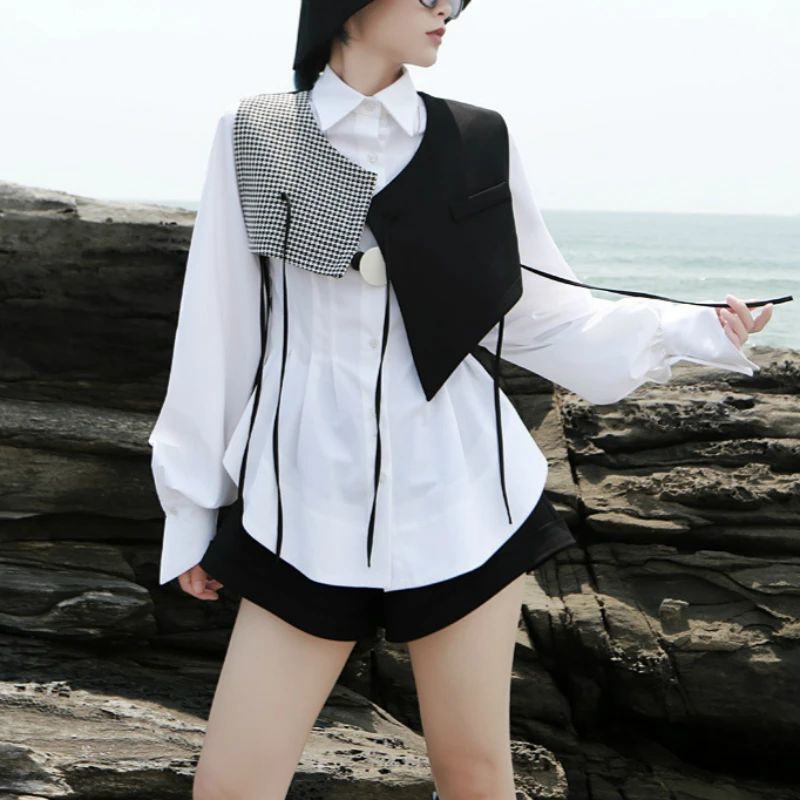 Chic Korean Blouse Women Irregular Pleated Big Circle Hem Lantern Long Sleeve Tunic White Blouses with Patchwork Bandage Vest
Chic Korean Blouse Women Irregular Pleated Big Circle Hem Lantern Long Sleeve Tunic White Blouses with Patchwork Bandage Vest