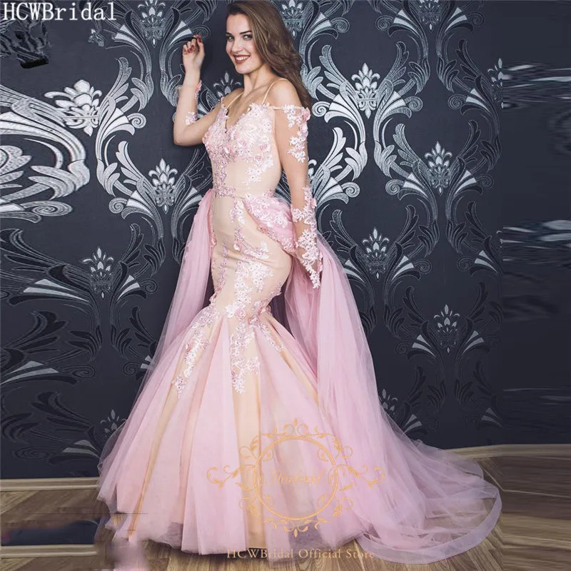 New Arrival Pink Mermaid Long Sleeves Evening Formal Dress Spaghetti Straps Detachable Train Lace Tulle Arabic Prom Party Gowns
New Arrival Pink Mermaid Long Sleeves Evening Formal Dress Spaghetti Straps Detachable Train Lace Tulle Arabic Prom Party Gowns