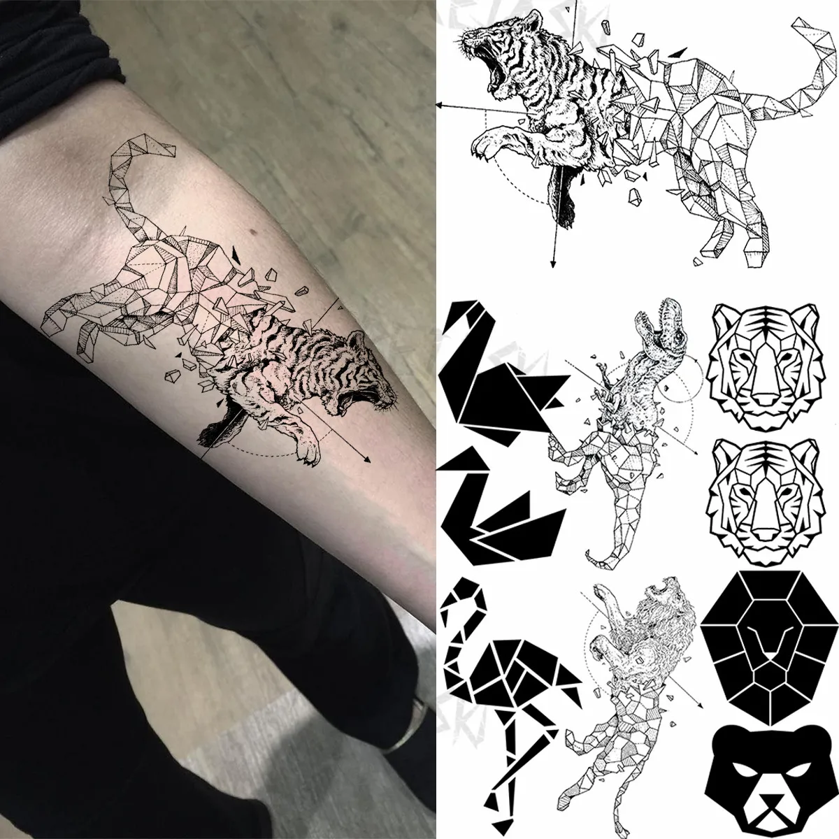 Geometric Tiger Temporary Tattoos For Men Adult Flamingo Bear Realistic Black Animal Fake Tattoo Body Art Decoration Tatoo Paper
Geometric Tiger Temporary Tattoos For Men Adult Flamingo Bear Realistic Black Animal Fake Tattoo Body Art Decoration Tatoo Paper