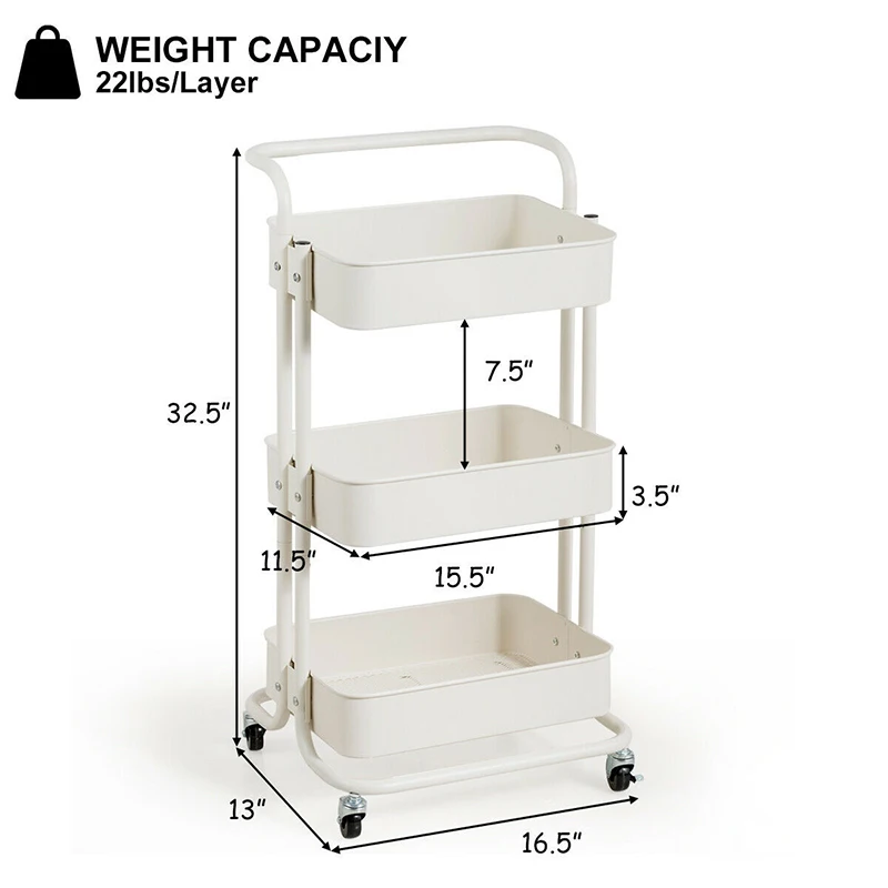 Ample Storage Space Sturdy Durable Construction 3-Tier Metal Rolling Storage Cart Trolley 2 Brakes with Handle HW63013
Ample Storage Space Sturdy Durable Construction 3-Tier Metal Rolling Storage Cart Trolley 2 Brakes with Handle HW63013