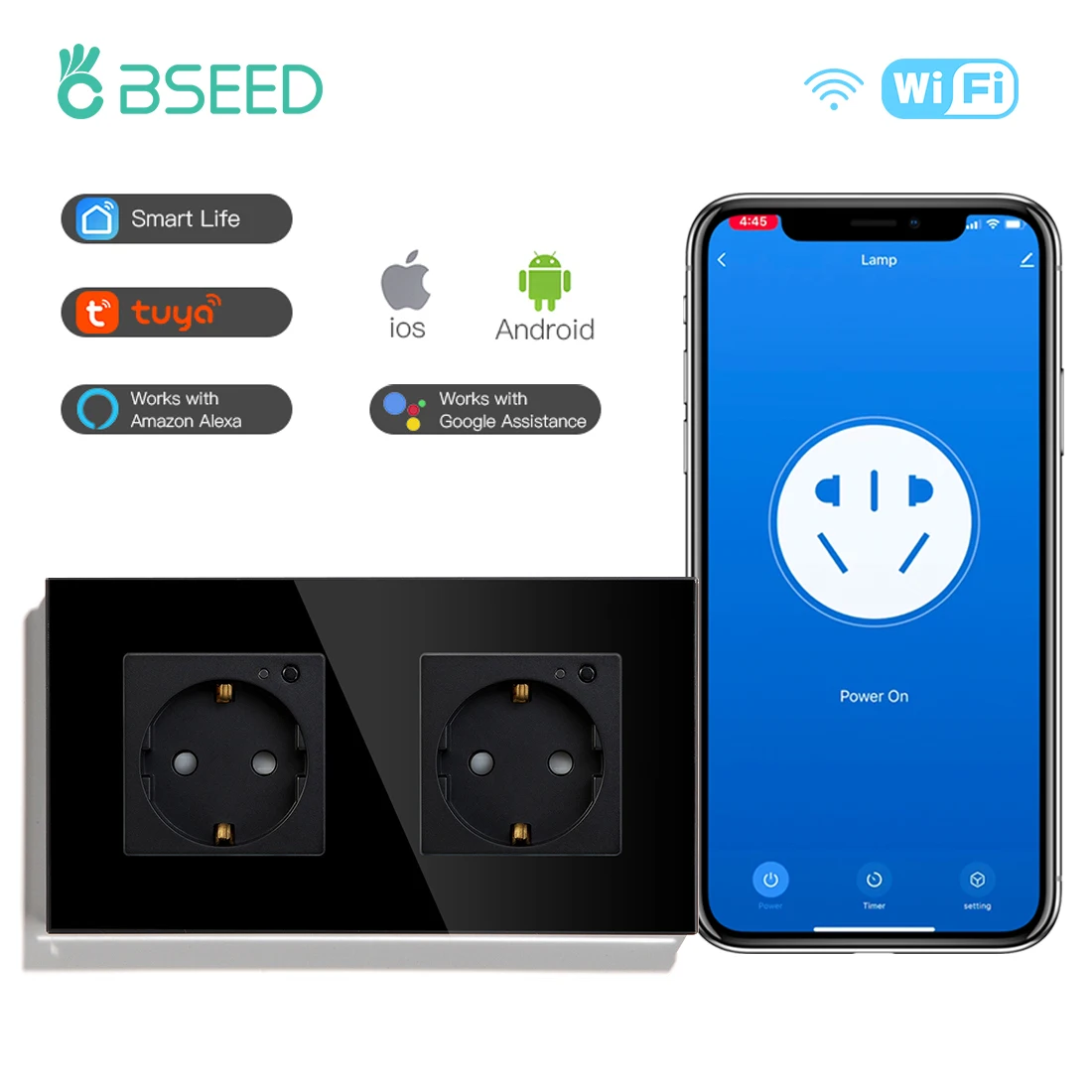 BSEED один Wi Fi розетки Мощность умный дом двойной ЕС Стандартный Google Alexa голос App