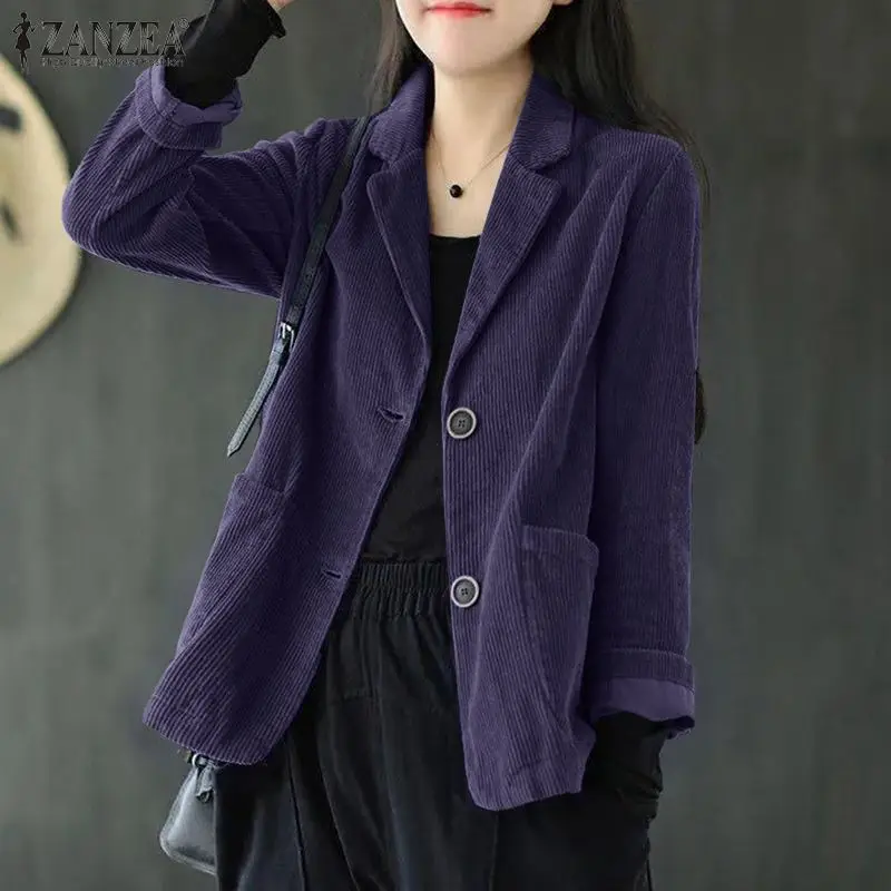 Autumn Lapel Neck Long Sleeve Blazer ZANZEA Women Vintage Corduroy Thin Coats Casual Solid Female Buttons Jackets Outwear Suits
Autumn Lapel Neck Long Sleeve Blazer ZANZEA Women Vintage Corduroy Thin Coats Casual Solid Female Buttons Jackets Outwear Suits