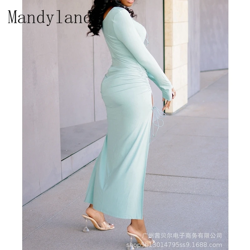 Mandylandy Dress Autumn Fashion Lace-up O-Neck High Waist Split Dress Women's Sexy Long Sleeve Solid Color Slim Dress
Mandylandy Dress Autumn Fashion Lace-up O-Neck High Waist Split Dress Women's Sexy Long Sleeve Solid Color Slim Dress