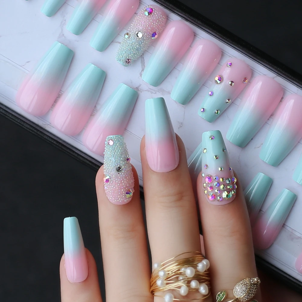 salon glossy Ballet nails false nail medium crystal art design long pink blue ombre coffin French shiny fake nails summer lovely
salon glossy Ballet nails false nail medium crystal art design long pink blue ombre coffin French shiny fake nails summer lovely