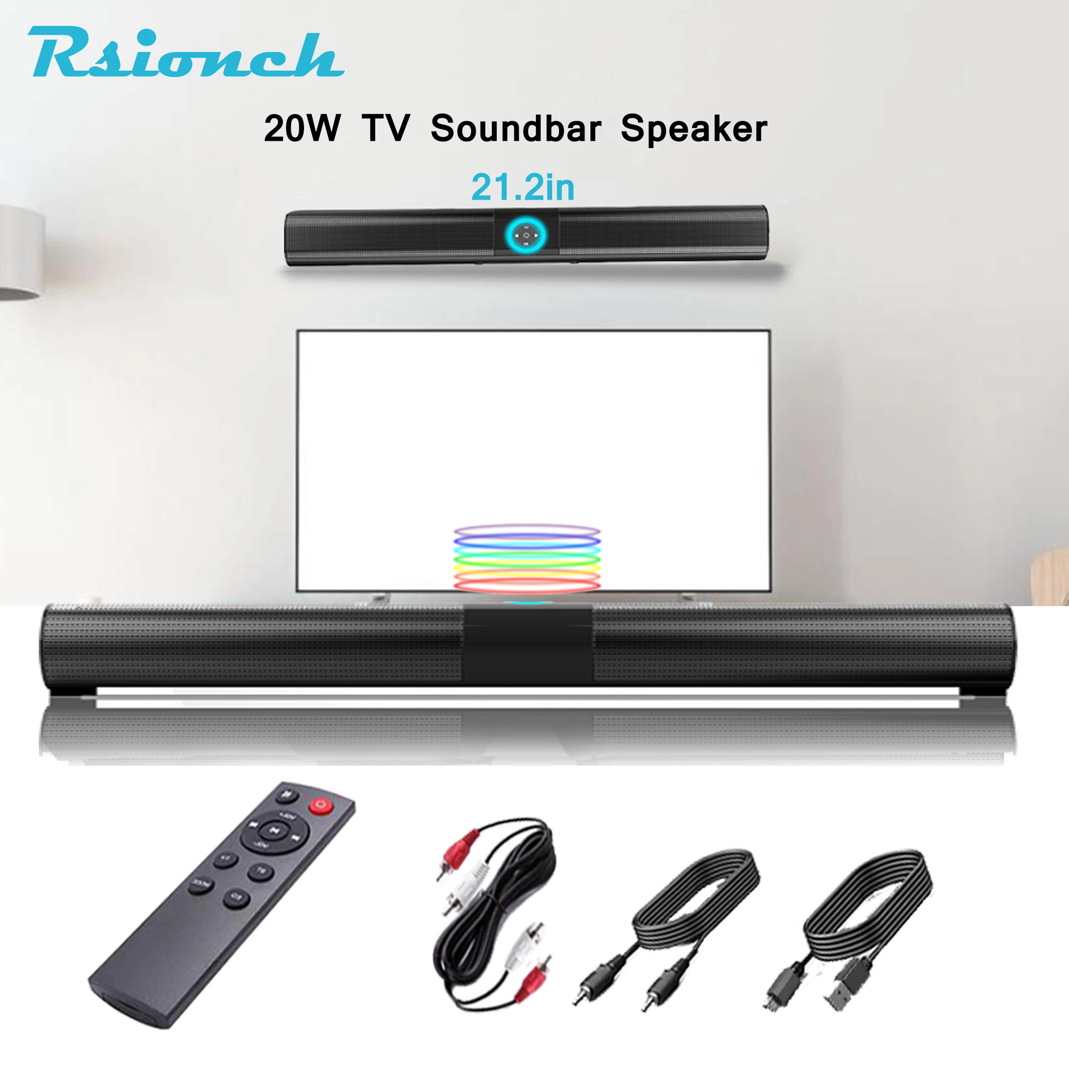 

Strip BS-20 Bluetooth Soundbar Home Theater TV Speaker Wireless Subwoofer Remote Control Stereo Surround Sound 4*5W Speakers RCA
