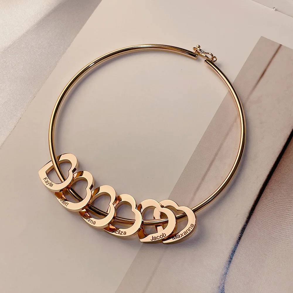 HUHUI Custom Name Bangle With Hollow Hearts Personalized Engraved 1-9 Names Bracelets Stainless Steel Jewelry Women Family Gift
HUHUI Custom Name Bangle With Hollow Hearts Personalized Engraved 1-9 Names Bracelets Stainless Steel Jewelry Women Family Gift
