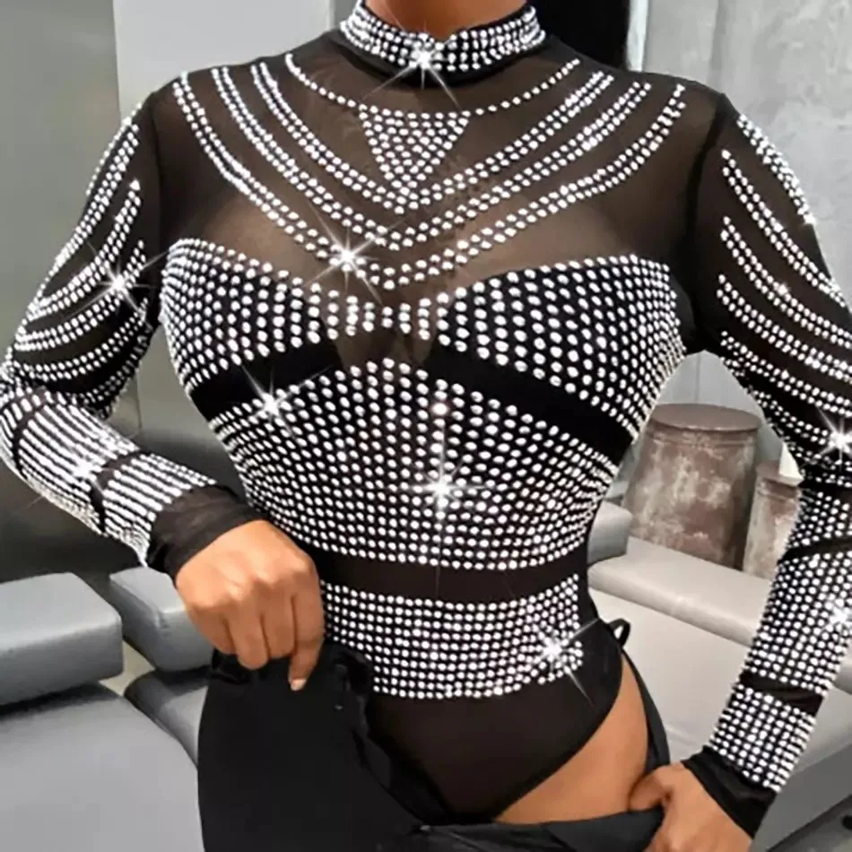 Women's Transparent 2021 Fashion Sling Rhinestone Hollow Long Sleeve Shirt Sexy Slim Casual Elegant Ladies Catsuit
Women's Transparent 2021 Fashion Sling Rhinestone Hollow Long Sleeve Shirt Sexy Slim Casual Elegant Ladies Catsuit