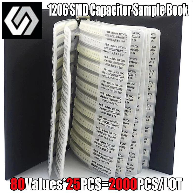 1206 SMD Capacitor Sample Book 80valuesX25pcs=2000pcs 0.5PF~1UF Capacitor Assortment Kit Pack
1206 SMD Capacitor Sample Book 80valuesX25pcs=2000pcs 0.5PF~1UF Capacitor Assortment Kit Pack
