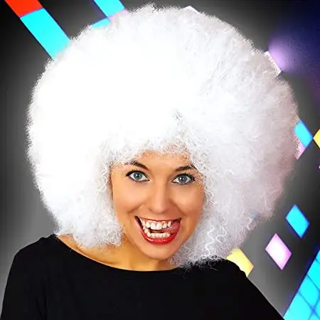 

White Color Funny Fluffy Wavy Curly Clown Wig Head Wig for Disco Birthday Party Christmas Halloween Dress Performance Decor Prop
