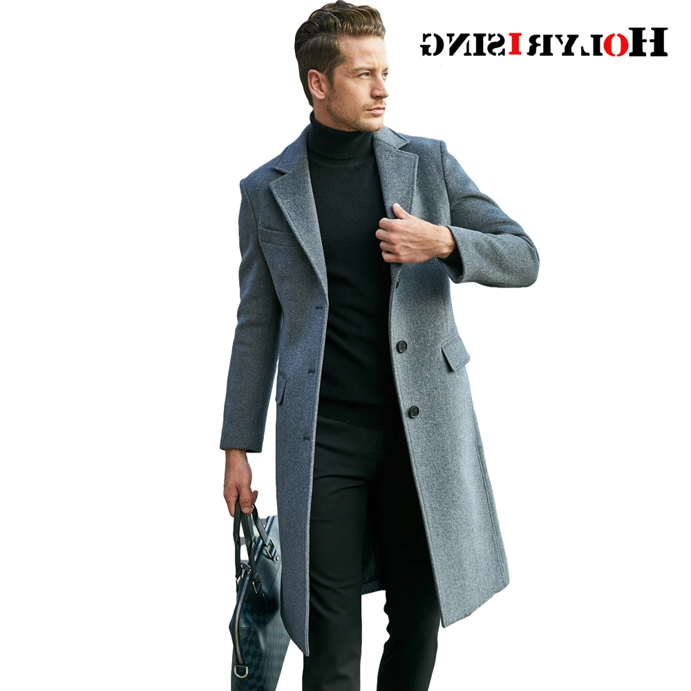

Длинное мужское модное приталенное шерстяное пальто выше колена 2020, роскошное деловое Мужское полупальто, мужской тренчкот, пальто 19454