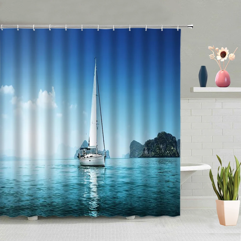 Ocean Landscape Shower Curtain Sea Beach Green Plants Boat Summer Natural Scenery Bathing Curtains With Hooks Set Waterproof
Ocean Landscape Shower Curtain Sea Beach Green Plants Boat Summer Natural Scenery Bathing Curtains With Hooks Set Waterproof