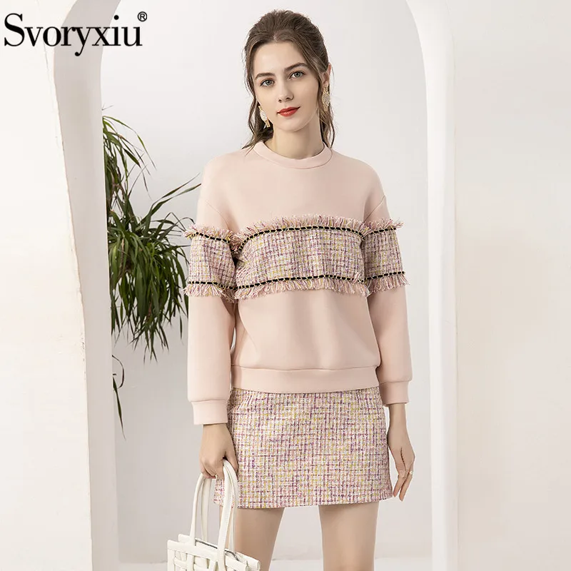 Svoryxiu Designer Fashion Autumn Winter Skirt Suit Women's Long Sleeve Chain Pink Sweatshirt + Tweed Skirt Two Piece Set
Svoryxiu Designer Fashion Autumn Winter Skirt Suit Women's Long Sleeve Chain Pink Sweatshirt + Tweed Skirt Two Piece Set