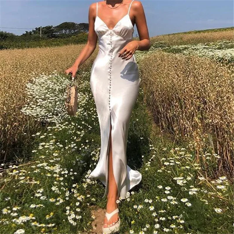 Women Sexy Sleeveless Sling Dress Summer Holiday Casual Tight Solid Dresses White Elegant V-neck High Waist Split Long Dresses
Women Sexy Sleeveless Sling Dress Summer Holiday Casual Tight Solid Dresses White Elegant V-neck High Waist Split Long Dresses