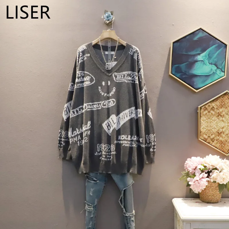 2022 Spring New V-Neck Pullover Knitted Sweater Women Fashion Loose Large Size Letter Printed Sweater Black Gray LL648
2022 Spring New V-Neck Pullover Knitted Sweater Women Fashion Loose Large Size Letter Printed Sweater Black Gray LL648