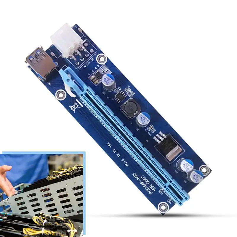 

VER006C PCI-E Riser Card PCI Express PCIE 1X to 16X Extender Adapter USB 3.0 Cable SATA 15Pin to 6Pin Power for Mining Miner