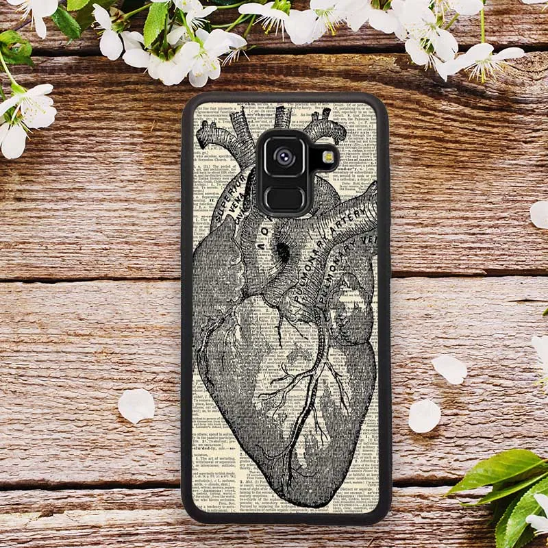 Hard PC TPU Case for Samsung Galaxy Note 8 9 10 20 S6 S7 S8 S10 S10E S20 Plus Pro Edge Vintage Medical Anatomical Heart Diagram | Мобильные