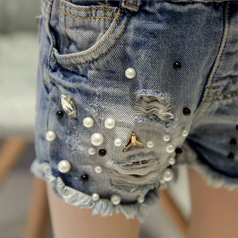 Chifuna/Новые летние шорты для девочек жемчужные джинсовые с потертостями детская