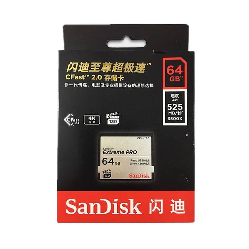 

Sandisk Extreme Pro CFast 2.0 CF Card SD 64GB 128GB 256GB 525MB/s VPG130 Ultra High Speed 4K 3D Camera Video Flash Memory Card
