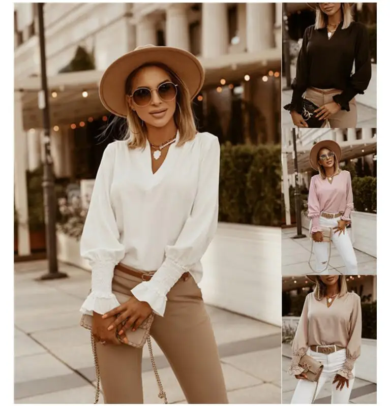 2020 Autumn Elegant Deep V-Neck Solid Blouse Shirts Women Casual Loose Long Sleeve Tops Pullover Office Lady Fashion Sweet
2020 Autumn Elegant Deep V-Neck Solid Blouse Shirts Women Casual Loose Long Sleeve Tops Pullover Office Lady Fashion Sweet