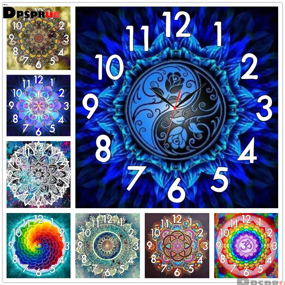 

Dpsprue Full Diamond Painting Cross Stitch With Clock Mechanism Mosaic 5D Diy Square Round Mandala 3d Embroidery Gift HG25