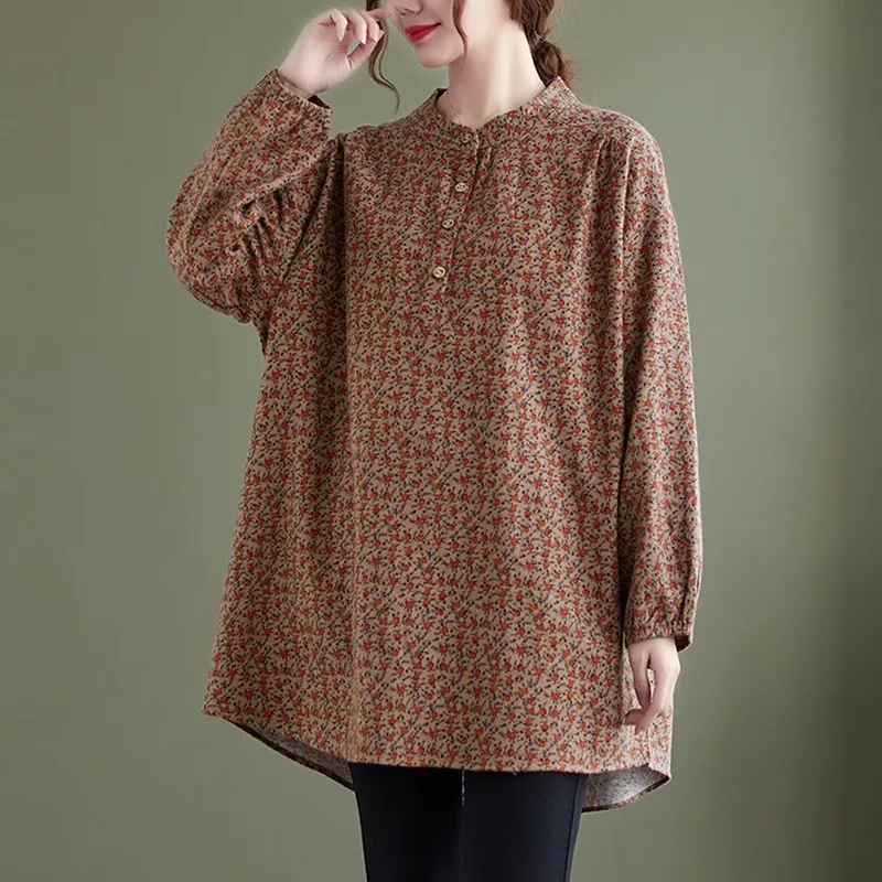 Women Casual Long Shirts New 2021 Autumn Vintage Style Stand Collar Floral Print Loose Ladies Cotton Tops Shirt B1369
Women Casual Long Shirts New 2021 Autumn Vintage Style Stand Collar Floral Print Loose Ladies Cotton Tops Shirt B1369