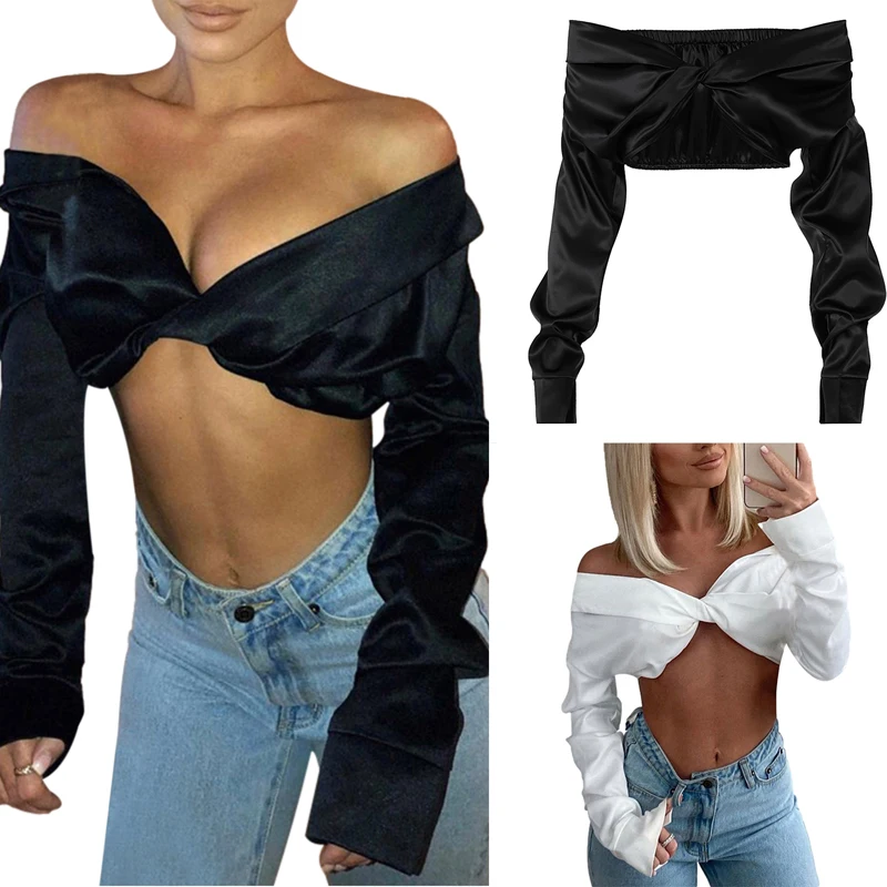 IMCUTE Women's Sexy Tube Top Off Shoulder Long Sleeve T-Shirt Solid Color Twist Wrap Bras Top Bar Night Club Slim Navel Tops
IMCUTE Women's Sexy Tube Top Off Shoulder Long Sleeve T-Shirt Solid Color Twist Wrap Bras Top Bar Night Club Slim Navel Tops