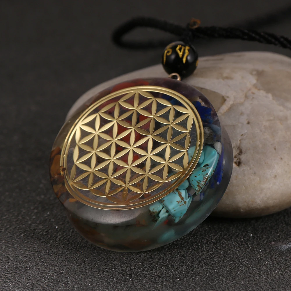 Цветок жизни 7 Чакр Orgone Pendnat ОЖЕРЕЛЬЕ чипы гравий амулет энергетический генератор