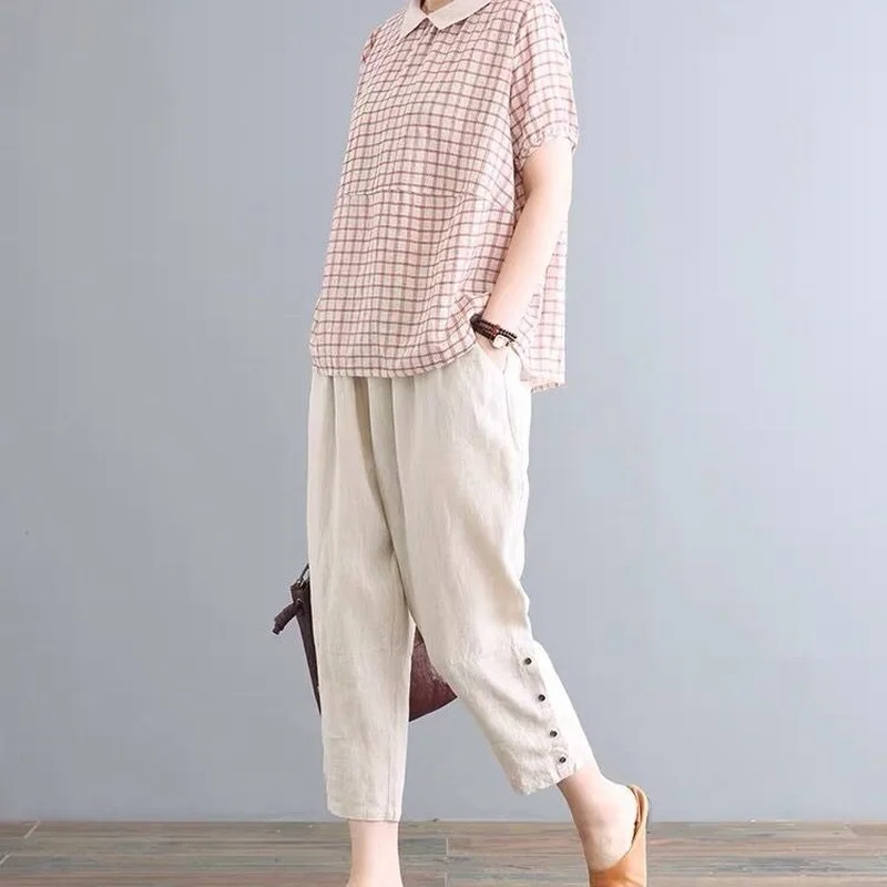 2 Piece Sets Womens Cotton and Linen Outfits Plaid Short Sleeve Tops + Harem Pants Suits 2021 Summer Casual Two Piece Set X221
2 Piece Sets Womens Cotton and Linen Outfits Plaid Short Sleeve Tops + Harem Pants Suits 2021 Summer Casual Two Piece Set X221