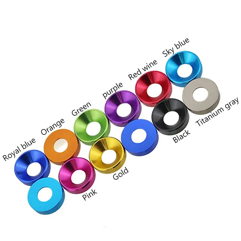 20PCS M2 M2.5 M3 M4 M5 Countersunk / Flat Head Washers Aluminum Alloy Gasket Multiple Colour For Screws Bolts
20PCS M2 M2.5 M3 M4 M5 Countersunk / Flat Head Washers Aluminum Alloy Gasket Multiple Colour For Screws Bolts