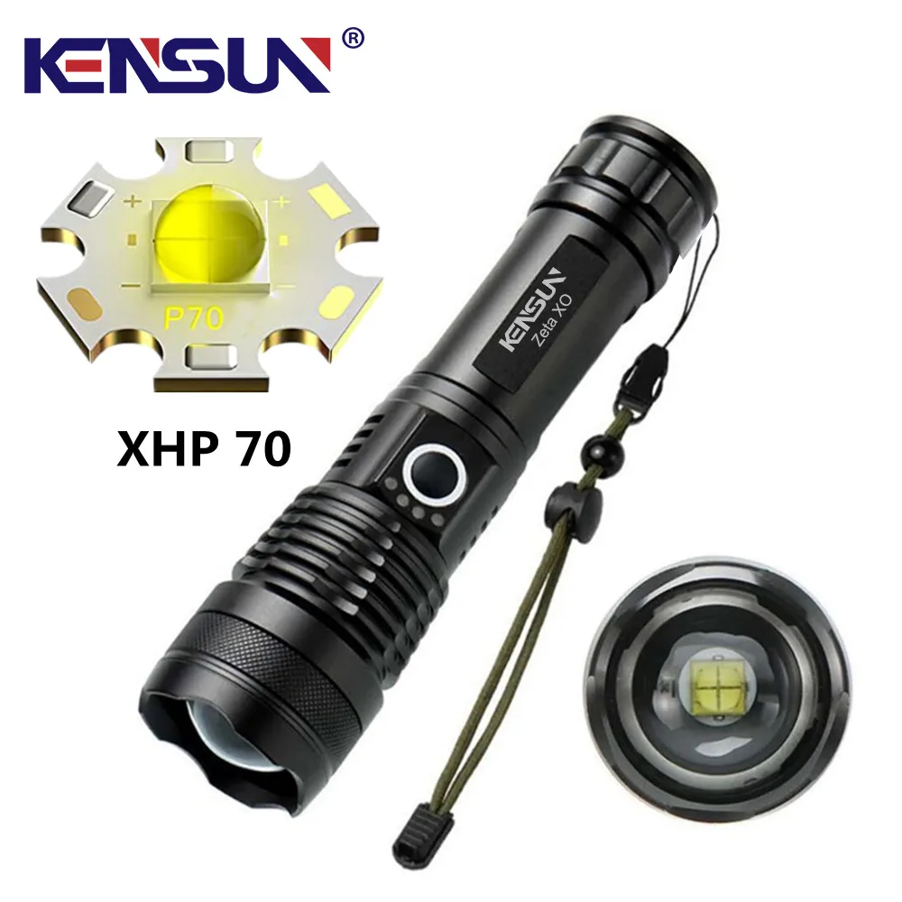 Фонарики KENSUN XHP70 яркий масштабируемый ручной фонарик высокие Люмены для кемпинга