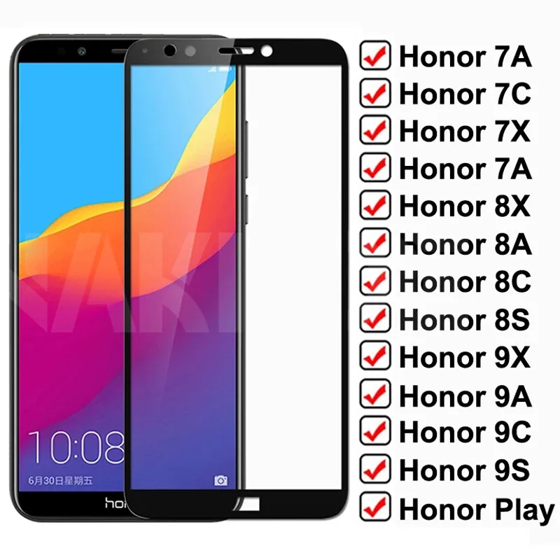 9D Защитное стекло для Huawei Honor 7A 7C 7X 7S полное покрытие закаленное 8X 8A 8C 8S 9X 9A 9C 9S Play