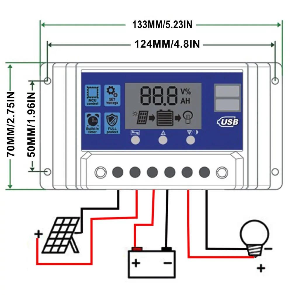 LCD Display Solar Charger Controller USB Dual Solar Panel Regulator Solar Charger Controller Build-in Micro Controller
LCD Display Solar Charger Controller USB Dual Solar Panel Regulator Solar Charger Controller Build-in Micro Controller