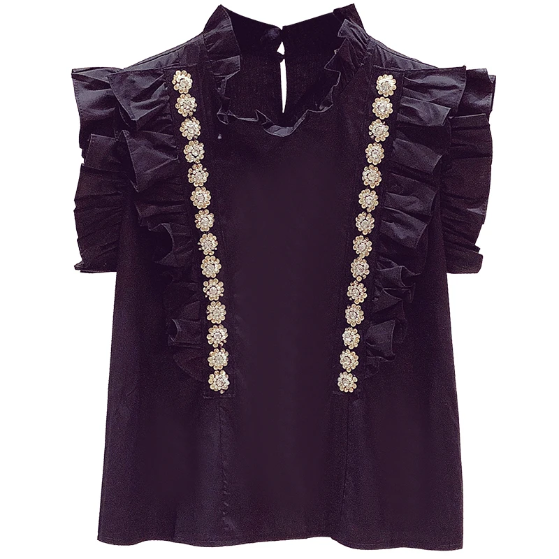 2021 Summer New Women's Sleeveless Shirt Blouse Ruffled Stitching Shirts Diamond Beaded Stand Collar Blouses Female Tops Blusas
2021 Summer New Women's Sleeveless Shirt Blouse Ruffled Stitching Shirts Diamond Beaded Stand Collar Blouses Female Tops Blusas