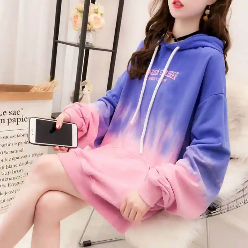 Spring And Summer Gradient Color Hooded Women's Sweater 2021 New Korean Style Long-sleeved Top Loose Lazy Style Net Red Jacket
Spring And Summer Gradient Color Hooded Women's Sweater 2021 New Korean Style Long-sleeved Top Loose Lazy Style Net Red Jacket