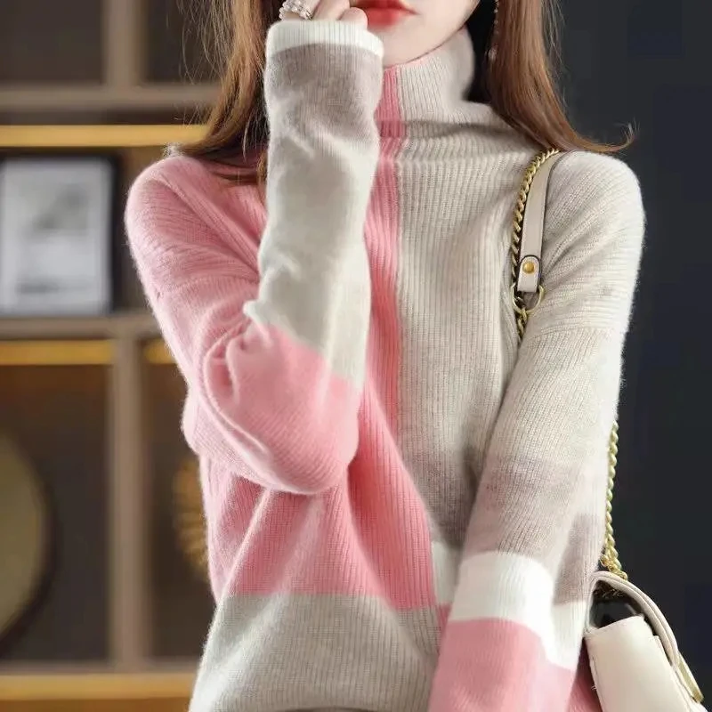 New Autumn Winter Sweater Women's High-Neck Color Matching Pullover Fashion Oversize Knitted Bottoming Sweaters Casual Warm
New Autumn Winter Sweater Women's High-Neck Color Matching Pullover Fashion Oversize Knitted Bottoming Sweaters Casual Warm