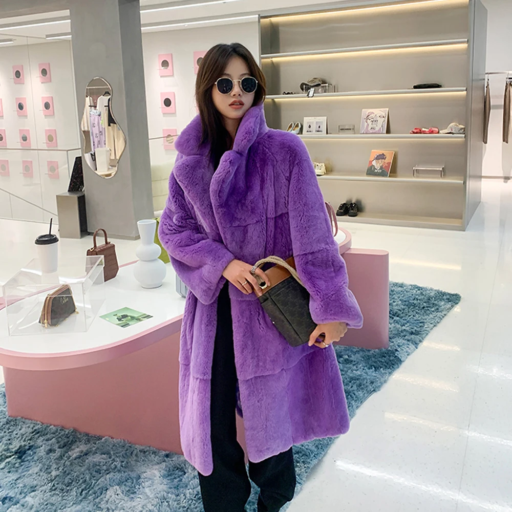 Fashion Purple Color Natural Rex Rabbit Fur Coat with Suit Collar Women Long Whole Skin Genuine Rex Rabbit Fur Coats Outwear
Fashion Purple Color Natural Rex Rabbit Fur Coat with Suit Collar Women Long Whole Skin Genuine Rex Rabbit Fur Coats Outwear