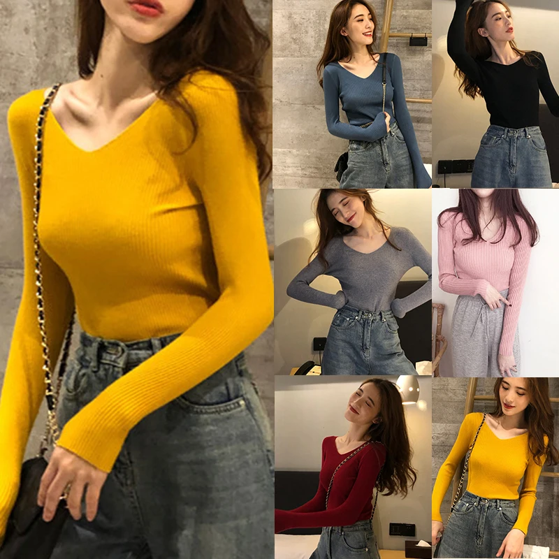 Women'S Fashion V-Neck Knitted Long-Sleeve Slim Bottoming Shirt Slimming Sweater Top One Size
Women'S Fashion V-Neck Knitted Long-Sleeve Slim Bottoming Shirt Slimming Sweater Top One Size