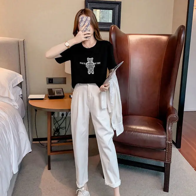 European Goods 2021 Summer New Fashion Bear Rhinestone round Neck Loose All-Match Simple Short Sleeve T-shirt for Women
European Goods 2021 Summer New Fashion Bear Rhinestone round Neck Loose All-Match Simple Short Sleeve T-shirt for Women