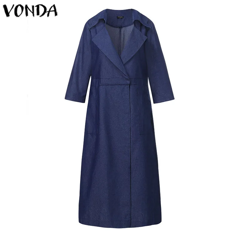 Осеннее длинное платье VONDA 2021 женское сексуальное джинсовое с V-образным вырезом