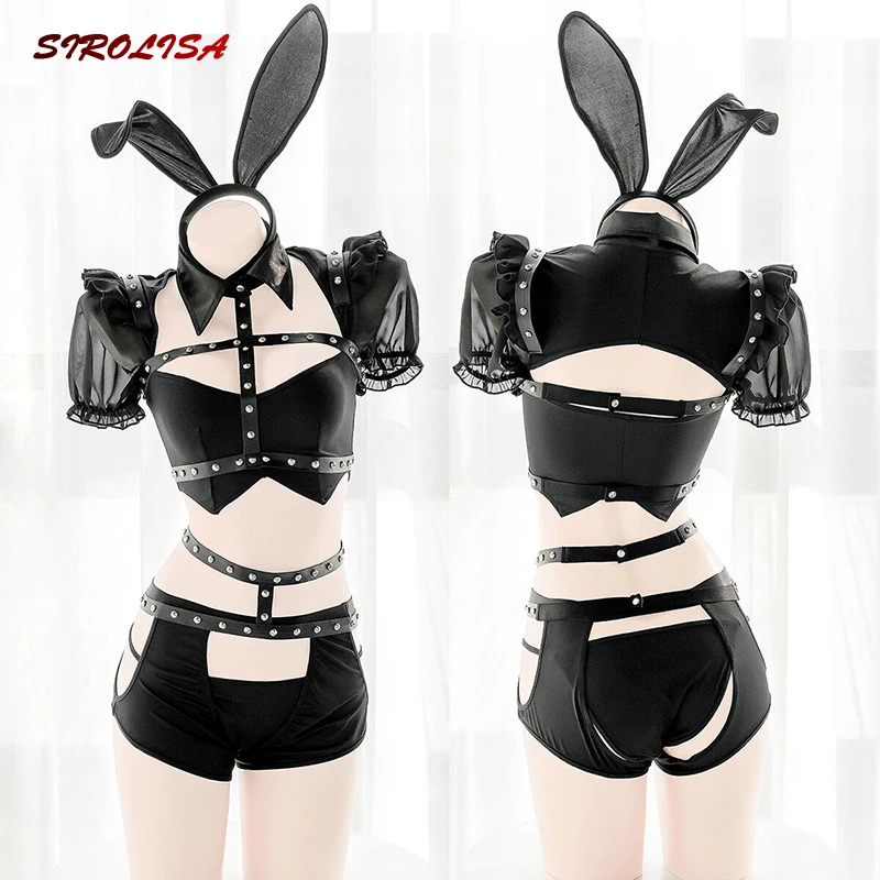 Bunny Girl Punk Role Play Costume Sexy Hollow Open Crotch Free Strap Underwear Set Rivet Bondage Erotic Costumes for Women
Bunny Girl Punk Role Play Costume Sexy Hollow Open Crotch Free Strap Underwear Set Rivet Bondage Erotic Costumes for Women