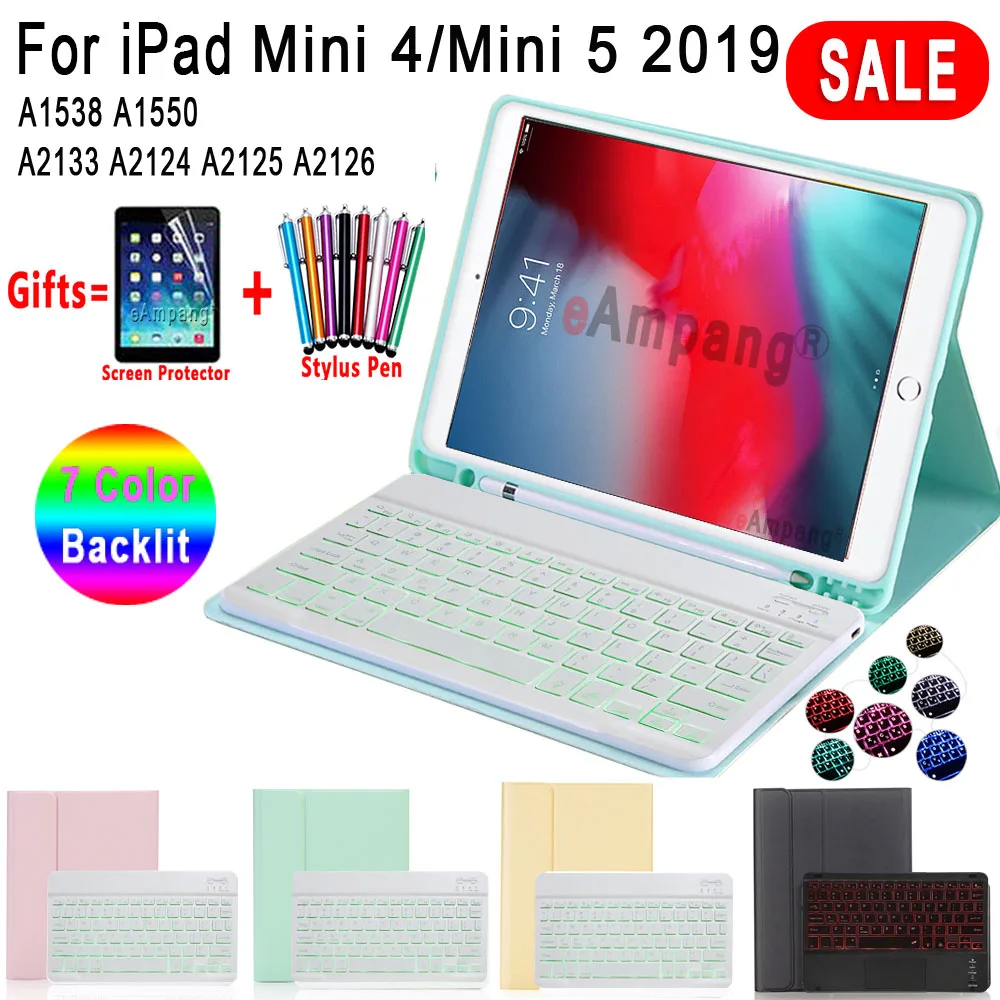 Чехол для клавиатуры с подсветкой iPad Mini 2019 5 4 A1538 A1550 A2125 A2126 со слотом ручки мягкий